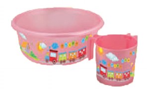 Childrens' Wash Cup Set Pink Plastic Designed with Multicolor Train