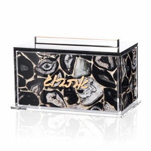 Lucite Esrog Box Agate Design Black 7.5" x 4" x 4"