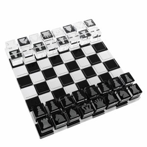 Lucite Chess Set Black and White 11"