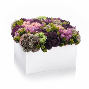 Lucite Faux Flowers Vase Box White Purple