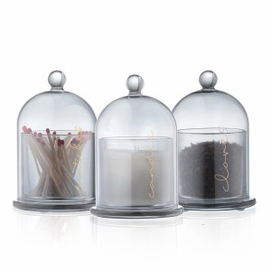 Glass Cloche Havdalah 3 Piece Set Gray and Gold