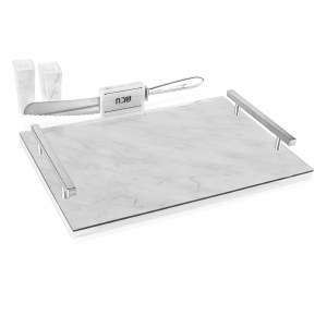 Lucite Challah Board Marble Design Silver Handles 11" x 16"