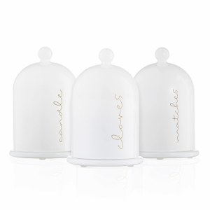 Glass Cloche Havdalah 3 Piece Set White and Gold