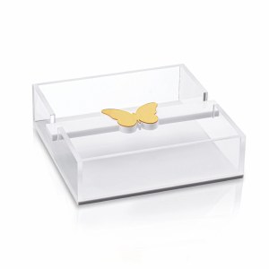 Picture of Lucite Square Napkin Holder Butterfly Accent Gold 7"