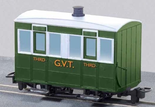 GR-500UG Peco OO9 Gauge Glyn Valley Tramway 4 Wheel Enclosed Side Coach Green 