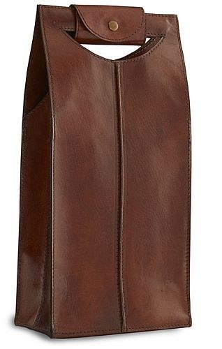 Leather Wine Tote  Saddle Brown