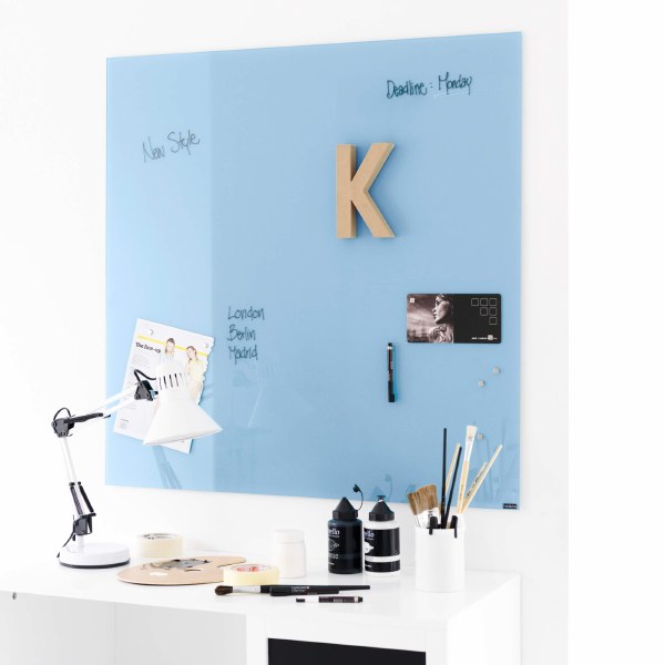 NAGA Magnetic Glass Noticeboard LIGHT BLUE 100 x 100cm
