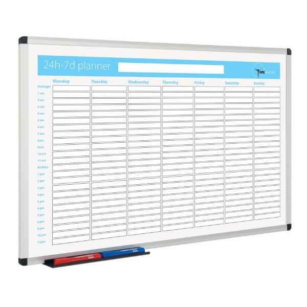 Magnetic 24 Hour - 7 Day Planner 600 x 900mm Aluminium Frame