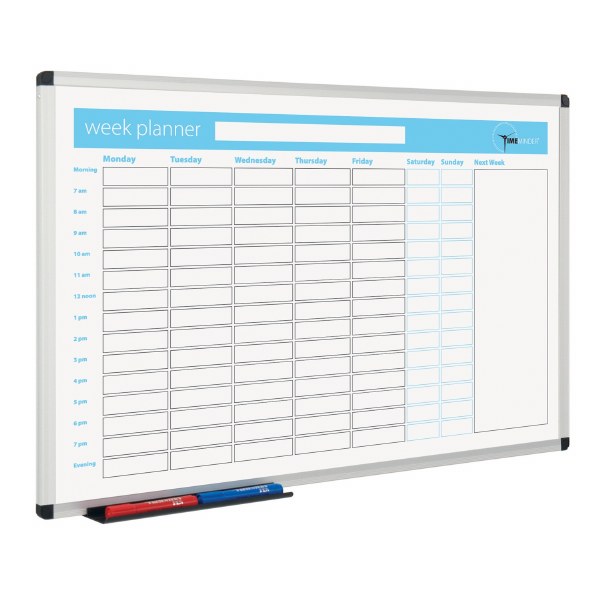 Magnetic Week Planner 600 x 900mm Aluminium Frame