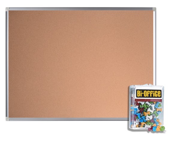 Bi Office 1200x900mm Cork Noticeboard Aluminium Frame And Pins Boards Direct 6093