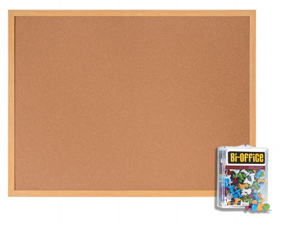Bi-Office Cork Noticeboard 1200x900mm Oak effect frame and pins