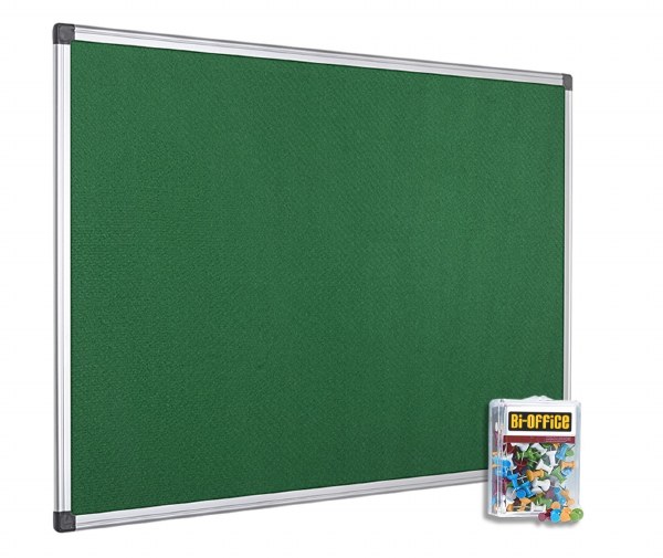 Bi-Office 1200x1200mm Green Felt Noticeboard and Pins