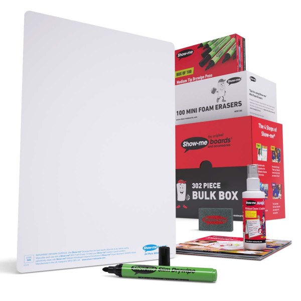Show-me Original A4 Whiteboards Plain Bulk Pack of 100