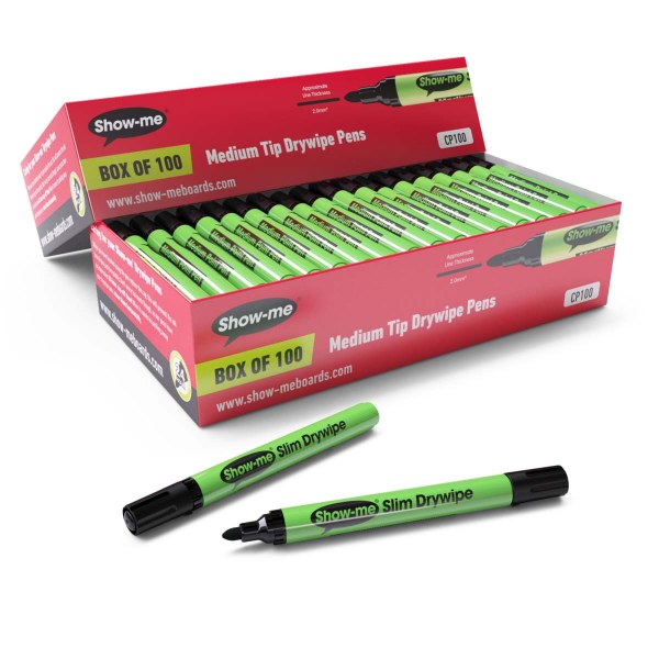 Show-me Slim Barrel Drywipe Pens - Black