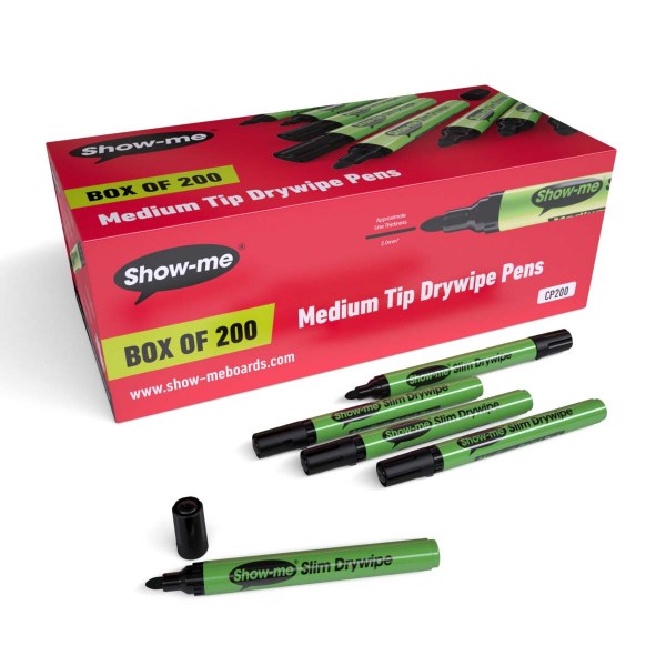 Show-me Slim Barrel Drywipe Pens - Black