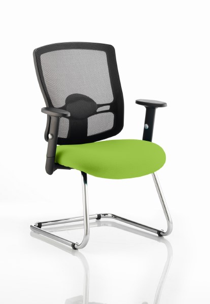 Portland Cantilever Visitor Chair Myrrh Green fabric seat