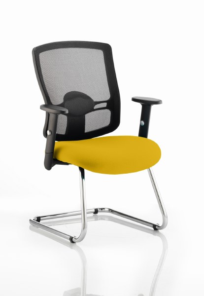 Portland Cantilever Visitor Chair Senna Yelllow fabric seat