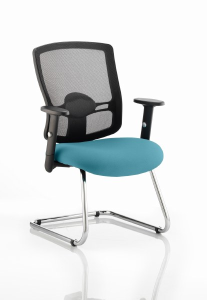 Portland Cantilever Visitor Chair Maringa Teal fabric seat