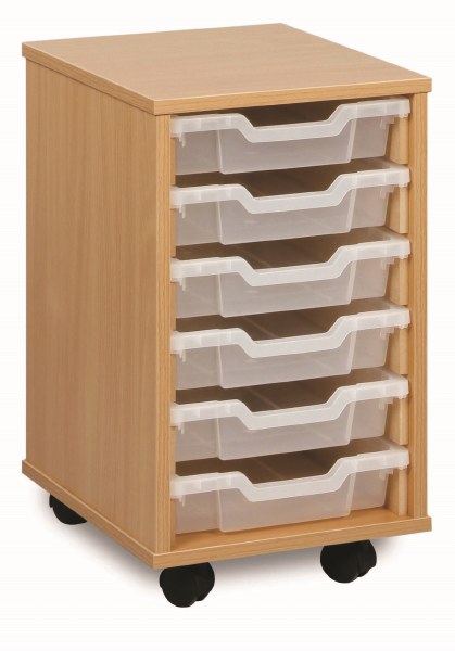6 Shallow Tray Unit Beech Finish All Red Trays