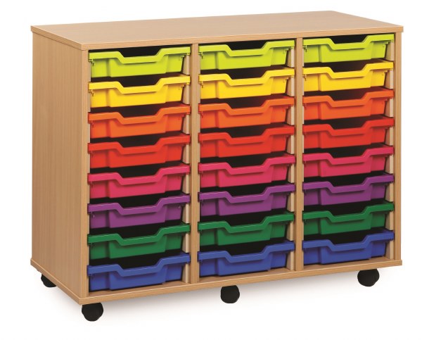 24 (8x3) Shallow Tray Unit Maple Finish All Yellow Trays