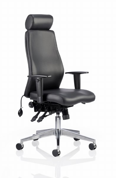 Onyx Posture Chair with Headrest Black Leather