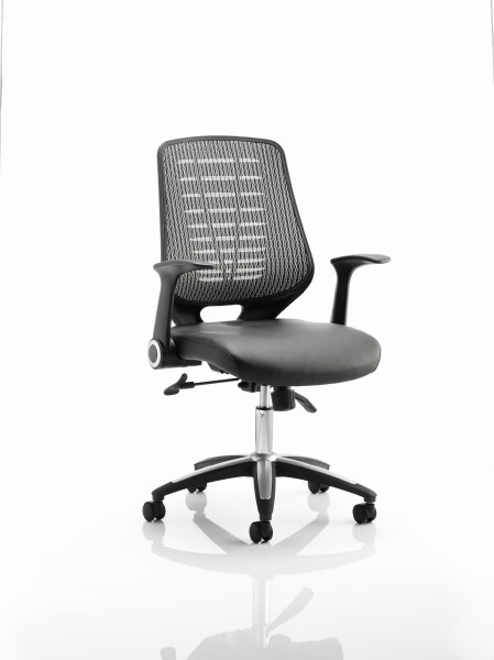 Relay Mesh Back Task Chair Black Leather Seat Silver Back