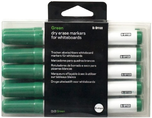 Bi-Office Box of 10 Drywipe Markers Green