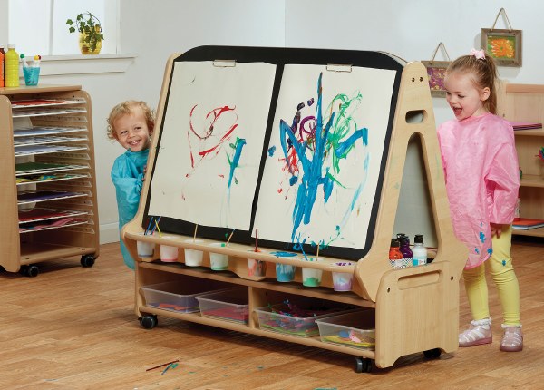 Double-Sided 4-Person Easel with Storage Trolley