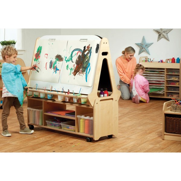 Double-Sided 4-Person Easel with Tall Storage Trolley