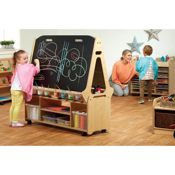 Double-Sided 4-Person Easel with Tall Storage Trolley