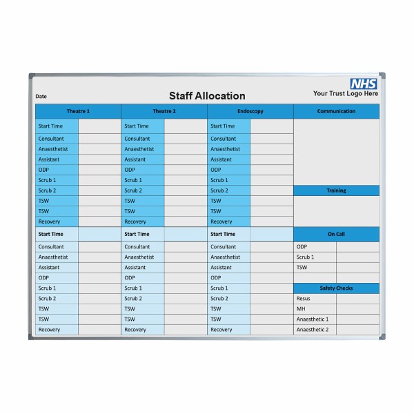 NHS Staff Allocation Printed Whiteboard 120 x 90cm