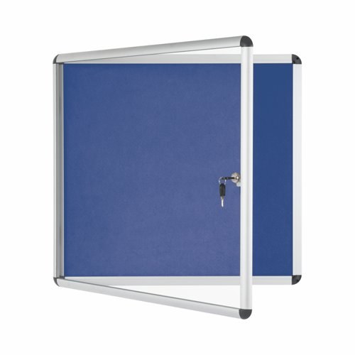 Bi-Office Lockable Felt Noticeboard Display Case 1238 x 1110mm (20 x A4) BLUE
