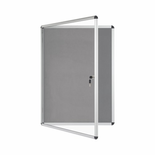Bi-Office Lockable Felt Noticeboard Display Case 1110 x 931mm (15 x A4) GREY