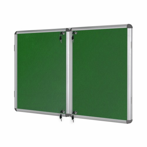 Bi-Office Lockable Felt Noticeboard Display Case 1780 x 1180mm (32 x A4) GREEN
