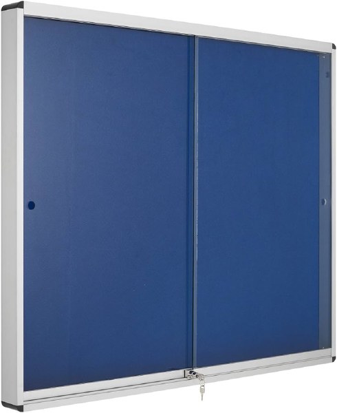 Lockable Sliding Door Display Case, Blue Felt, Capacity 12 x A4