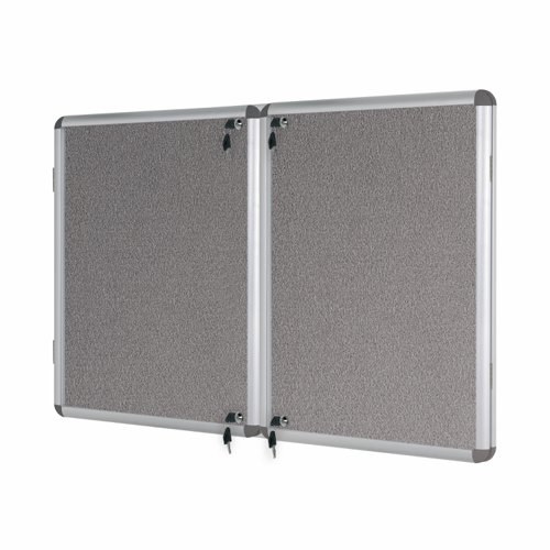 Bi-Office Lockable Felt Noticeboard Display Case 2380 x 1180mm (40 x A4) GREY