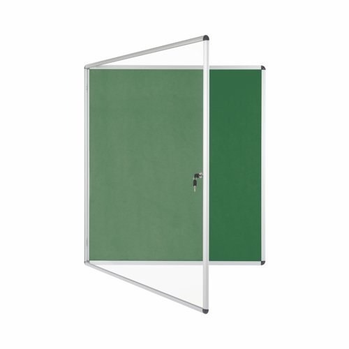 Bi-Office Lockable Felt Noticeboard Display Case 1110 x 931mm (15 x A4) GREEN