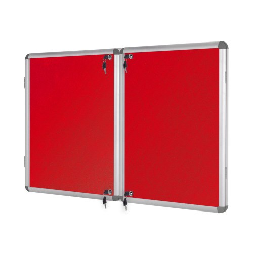 Bi-Office Lockable Felt Noticeboard Display Case 1780 x 1180mm (32 x A4) RED