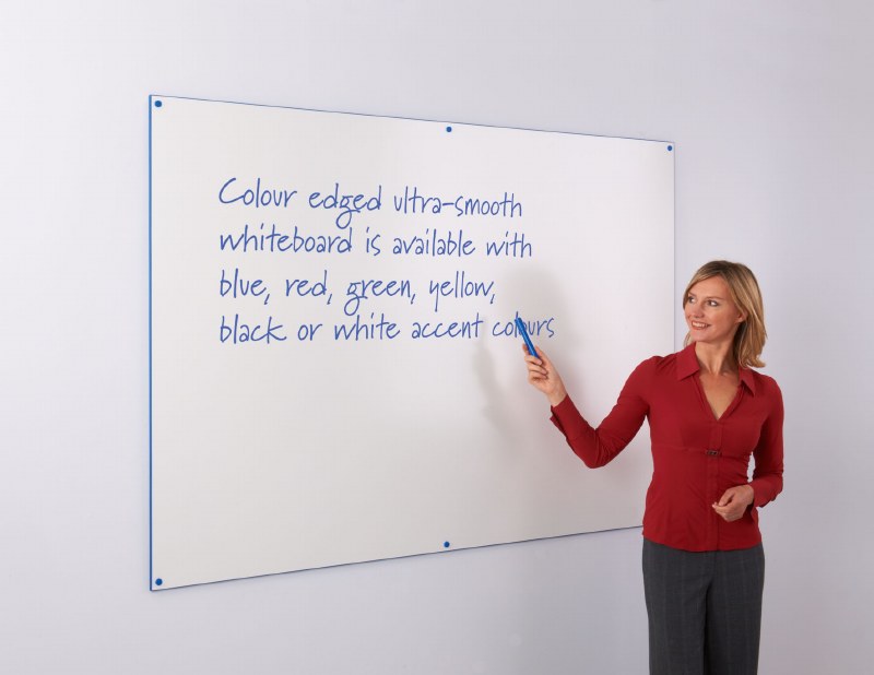 WriteOn Coloured Edge Whiteboard 576 x 876mm Blue Edge Boards Direct