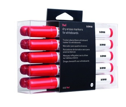 Bi-Office Box of 10 Drywipe Markers Red
