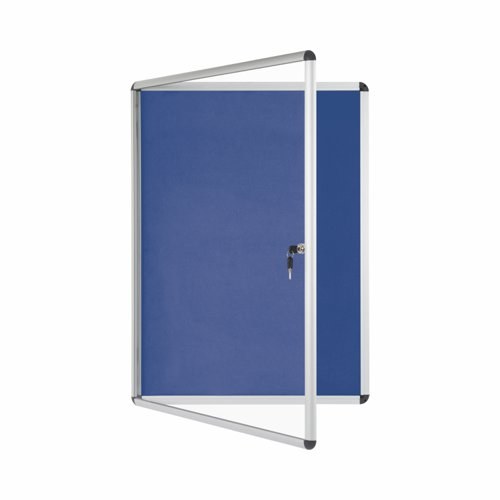 Bi-Office Lockable Felt Noticeboard Display Case 1110 x 931mm (15 x A4) BLUE