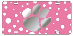 Clemson Tigers Silver Paw on Pink Dots Plate