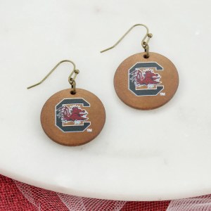 South Carolina Gamecocks Wood Disc Earrings