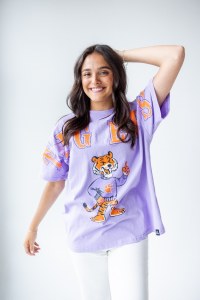 Clemson Tigers Southern Split Oversized Band LAVANDER Tee X-SMALL