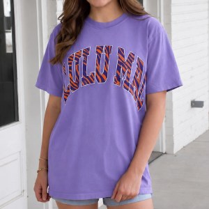 LuLu Mac TIGER Stripe Comfort Color VIOLET T-Shirt SMALL