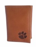 Additional picture of Clemson Tigers TAN Leathered Mens Tri-Fold Wallet