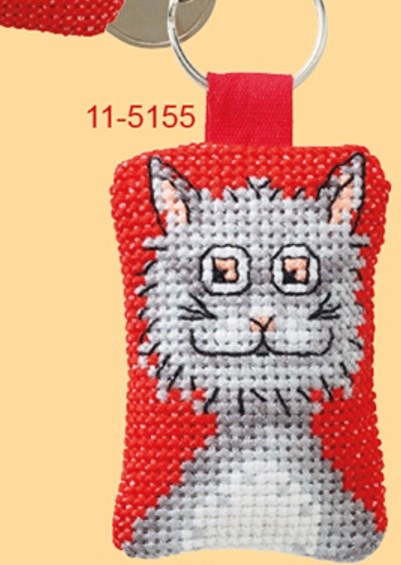 Keyring Cross Stitch Cat