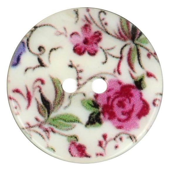 Button - Flower Print 15mm