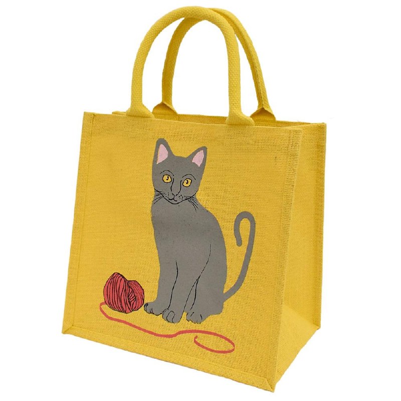 Jute Shopping Bag Cat with Woo