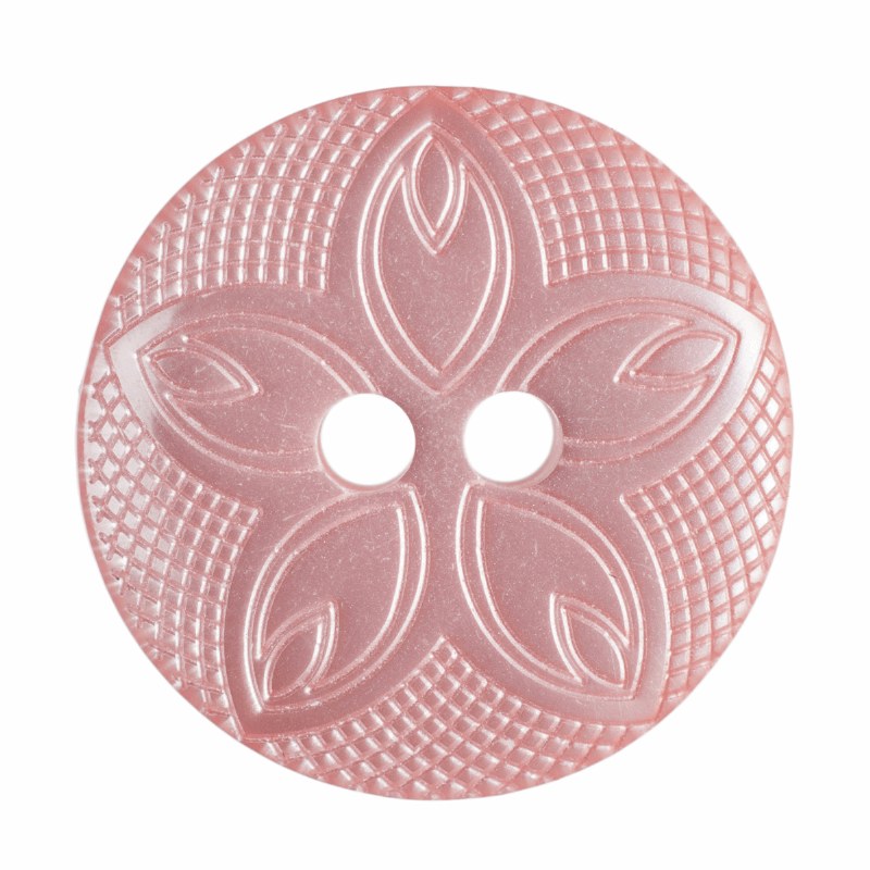 Button Etched Flower 18mm Pink